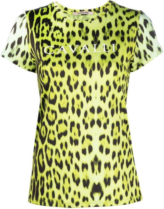 Roberto Cavalli T-shirt met luipaardprint Geel