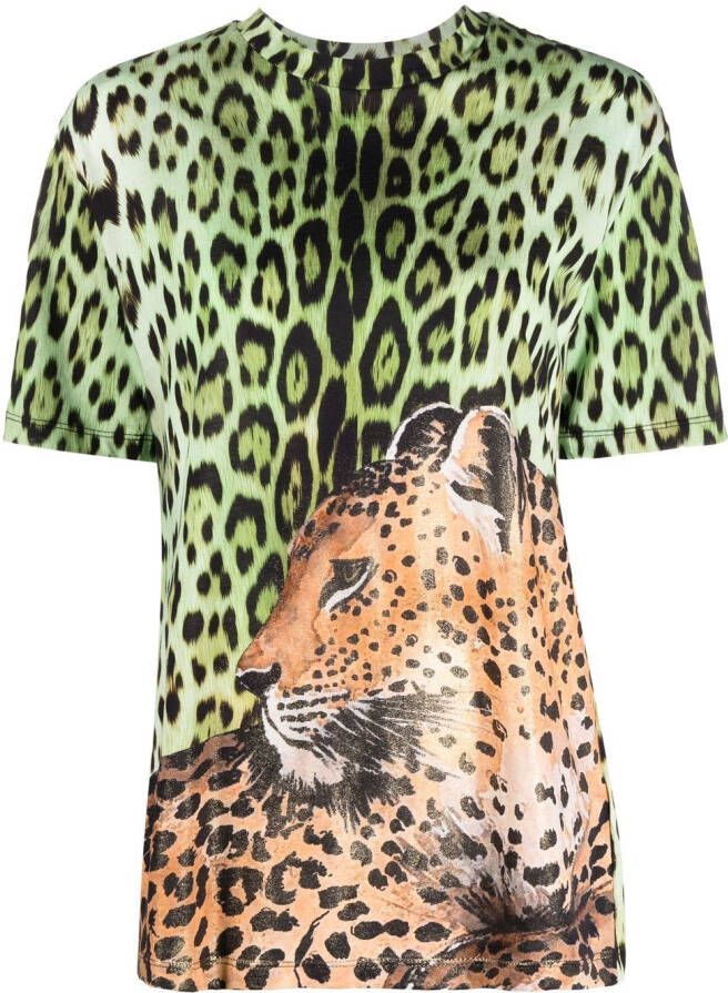 Roberto Cavalli T-shirt met luipaardprint Groen
