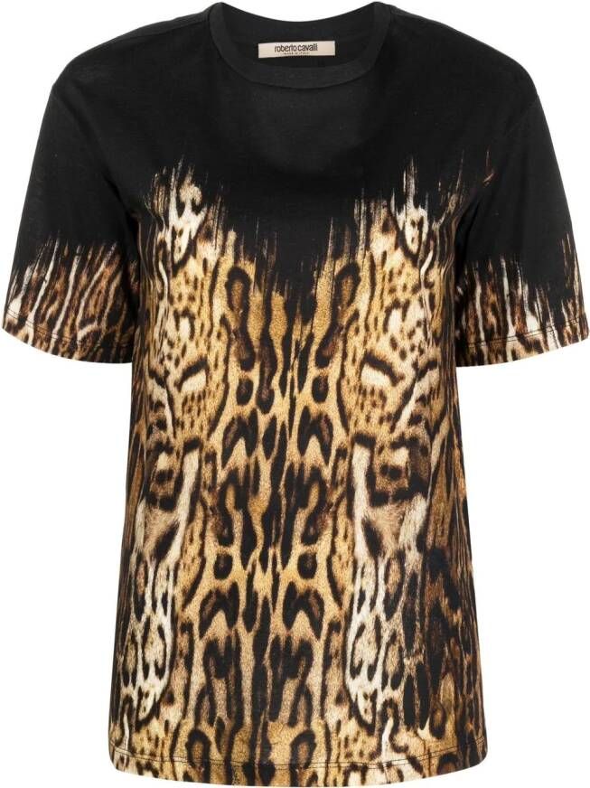 Roberto Cavalli T-shirt met luipaardprint Zwart