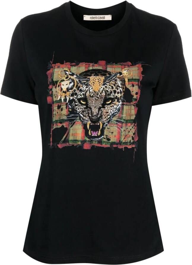 Roberto Cavalli T-shirt met luipaardprint Zwart