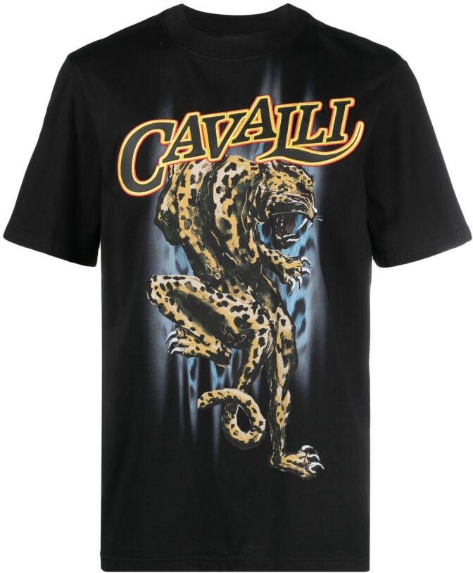 Roberto Cavalli T-shirt met panterprint Zwart