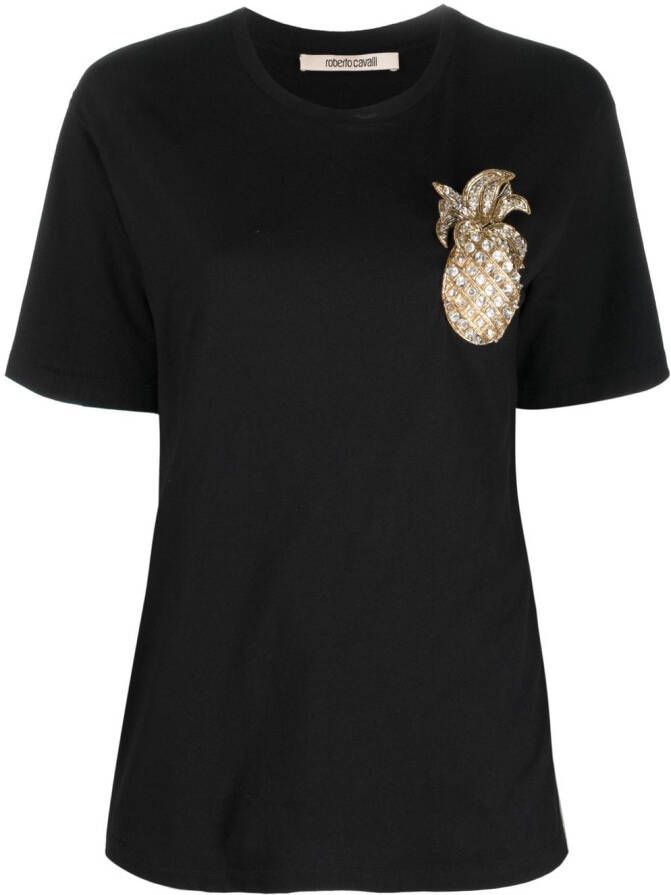 Roberto Cavalli T-shirt met patch Zwart