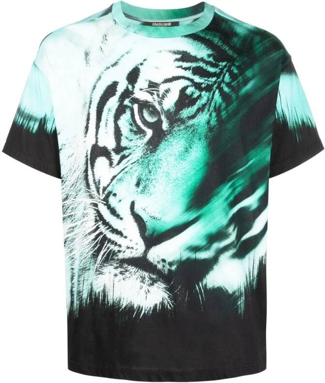 Roberto Cavalli T-shirt met tijgerprint Groen