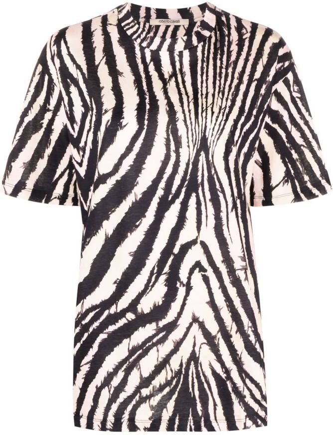 Roberto Cavalli T-shirt met zebraprint Beige