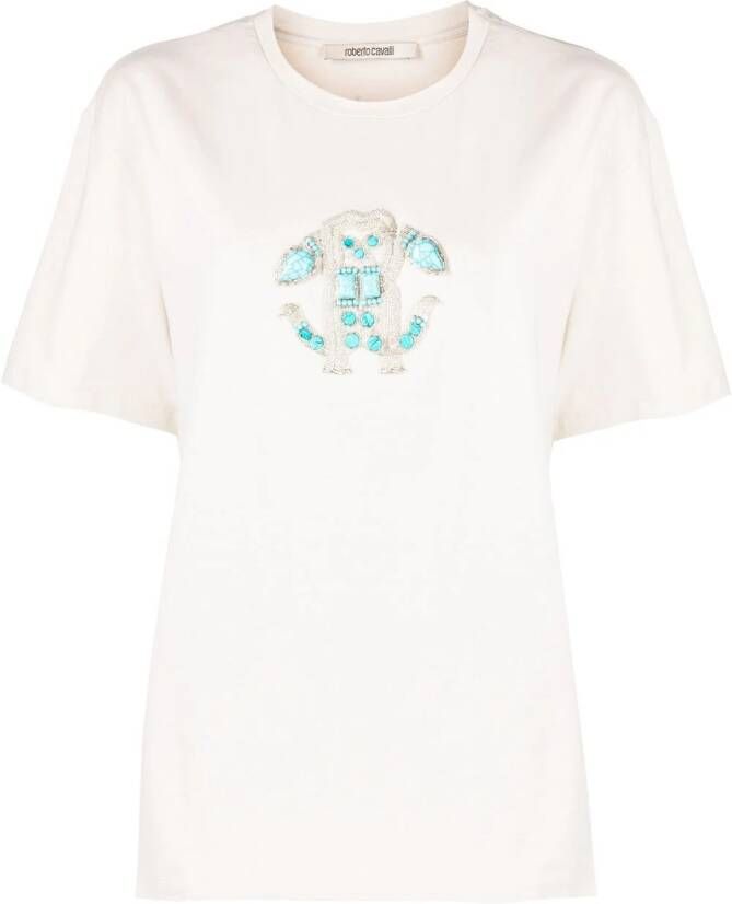 Roberto Cavalli T-shirt verfraaid met logo Beige