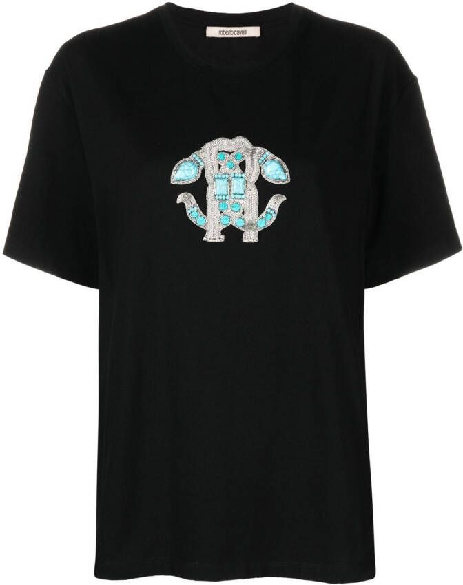 Roberto Cavalli T-shirt verfraaid met logo Zwart