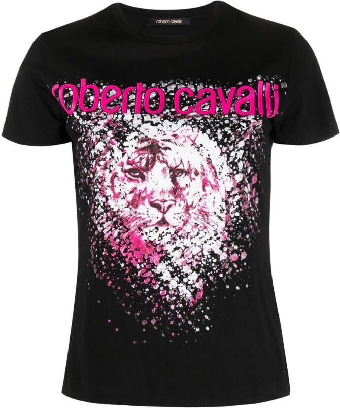 Roberto Cavalli T-shirt met tijger patroon Zwart