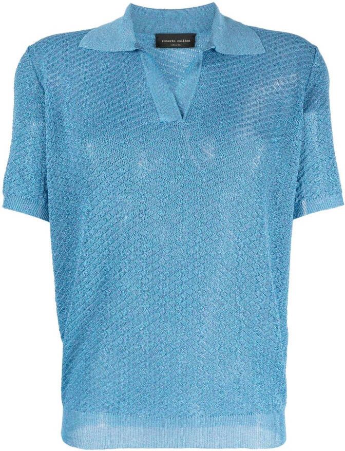 Roberto Collina Poloshirt met gespreide kraag Blauw