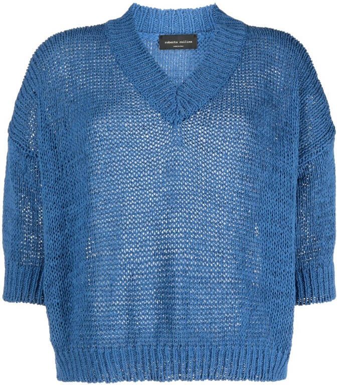 Roberto Collina Trui met V-hals Blauw