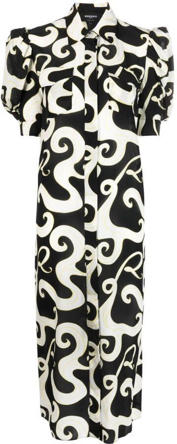 Rochas Midi-jurk met pofmouwen Zwart