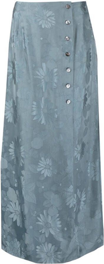 Róhe Rok met bloemenjacquard Blauw