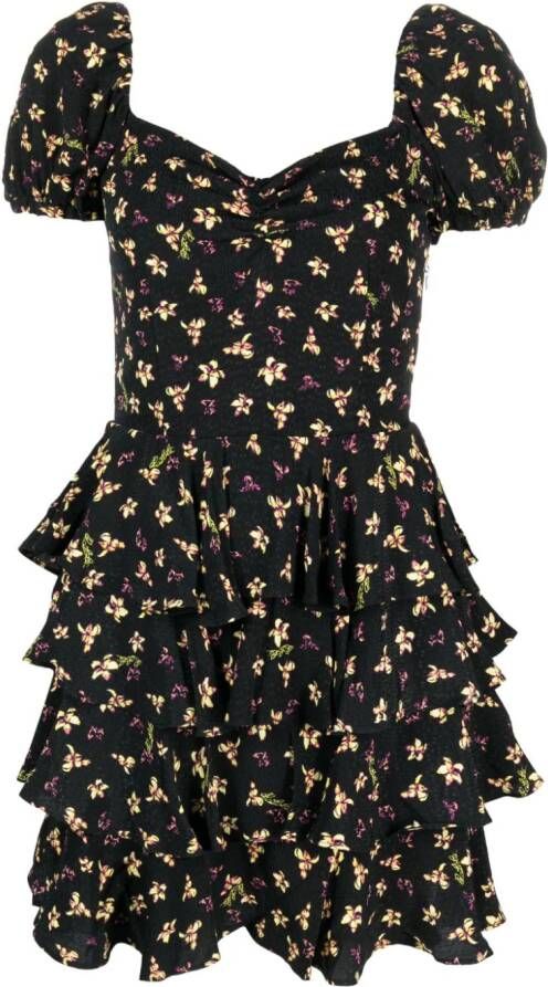 ROTATE Mini-jurk met bloemenprint Zwart