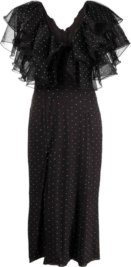 ROTATE Midi-jurk met afwerking van stras Zwart
