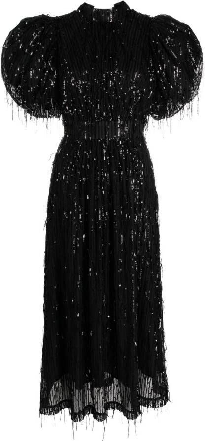 ROTATE Midi-jurk verfraaid met pailletten Zwart