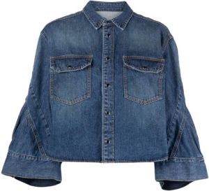 Sacai bell-sleeve cropped denim jacket Blauw