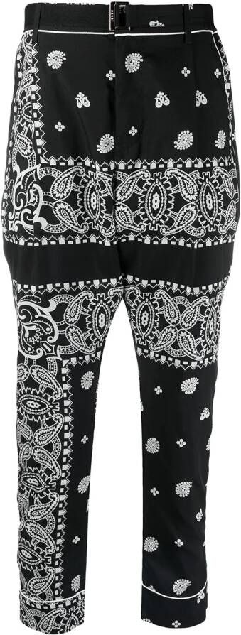 Sacai Broek met paisley-print Zwart