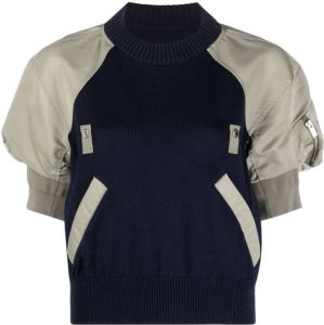 Sacai crew-neck zip-sleeve knit top Blauw