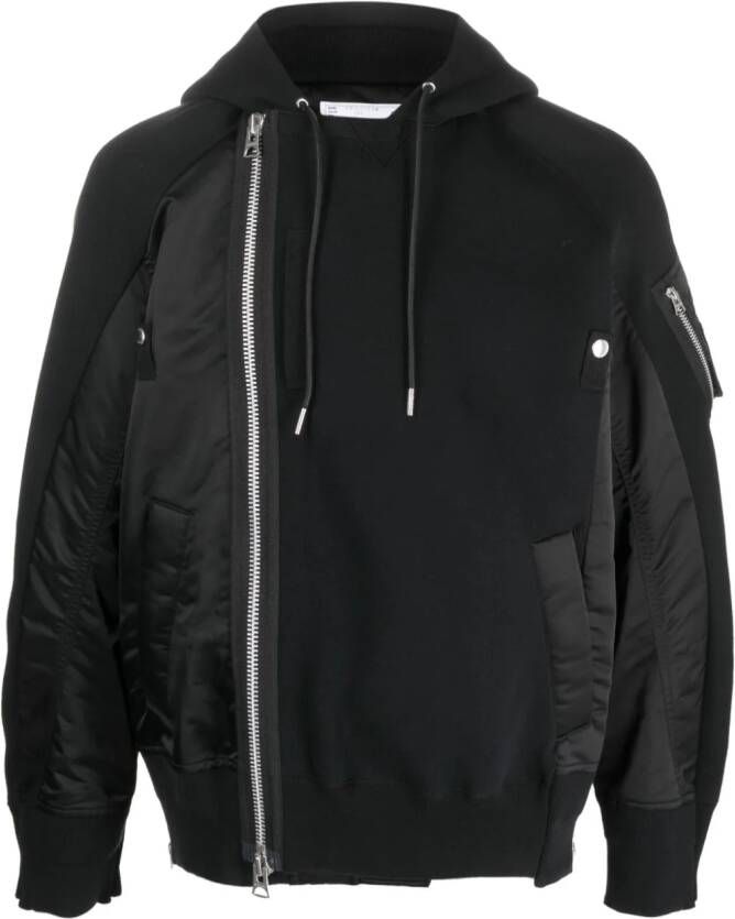 Sacai Hoodie met rits Zwart