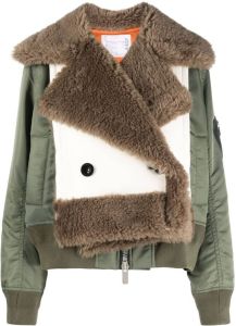 Sacai panelled double-breasted jacket Groen