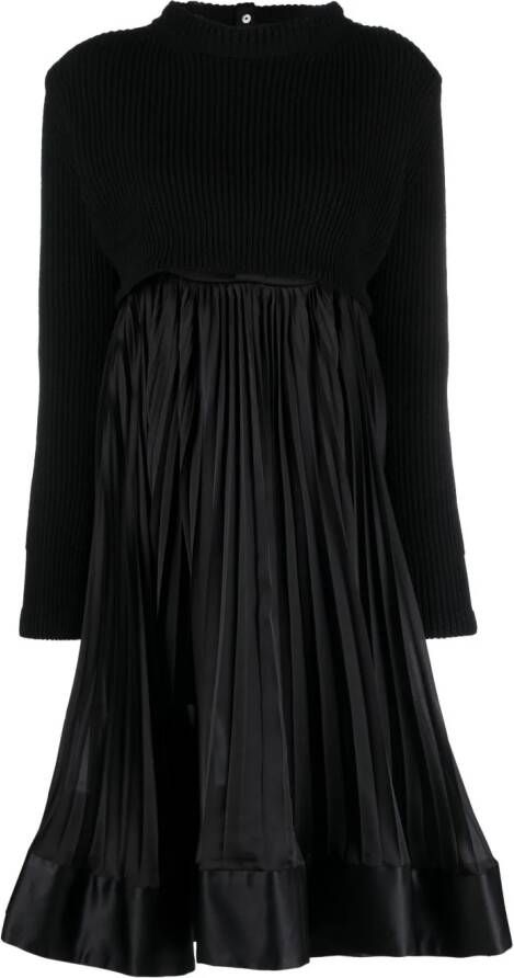 Sacai Ribgebreide midi-jurk Zwart
