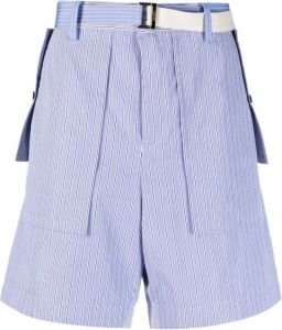 Sacai striped belted shorts Blauw