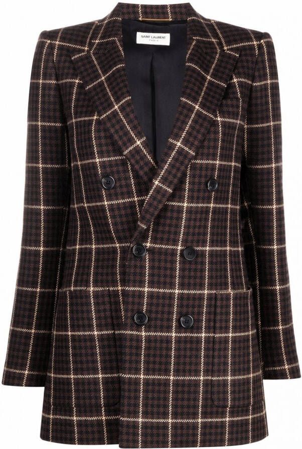 Saint Laurent Blazer met pied-de-poule print Bruin