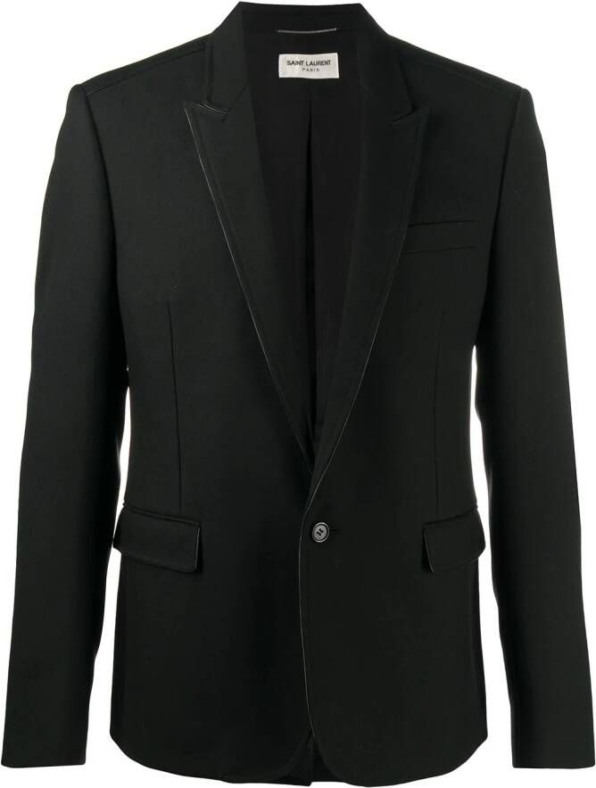 Saint Laurent Blazer met leren afwerking Zwart