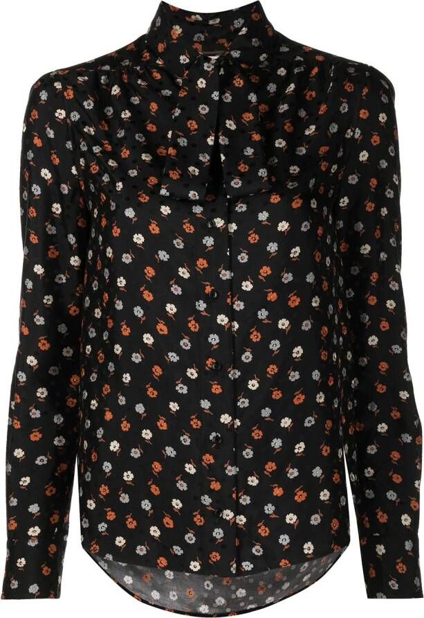 Saint Laurent Blouse met bloemenprint Zwart