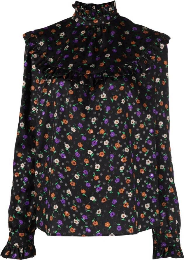 Saint Laurent Blouse met bloemenprint Zwart