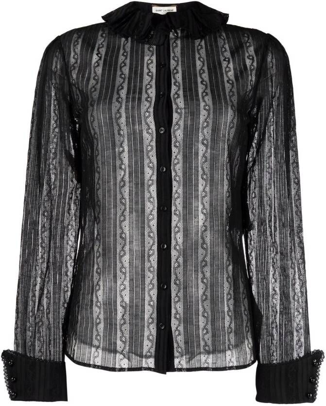 Saint Laurent Blouse met franje hals Zwart