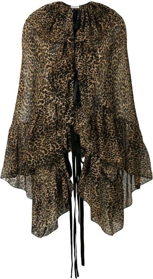 Saint Laurent leopard-print asymmetric blouse Beige