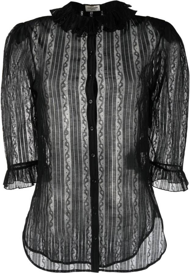 Saint Laurent Blouse met ruches Zwart