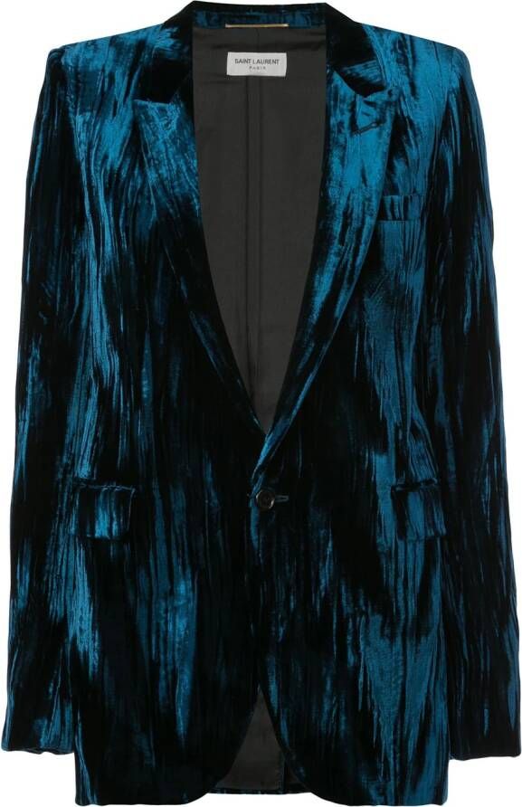 Saint Laurent crinkled velvet one-button blazer Blauw
