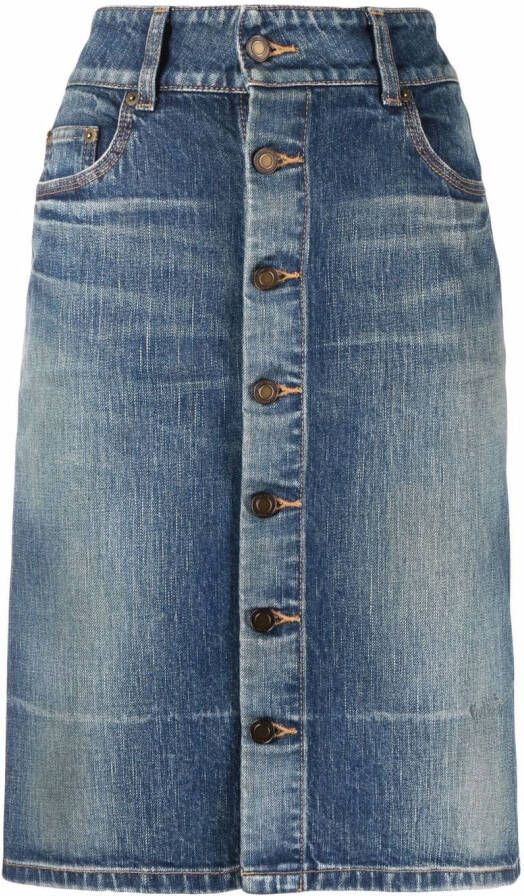 Saint Laurent High waist denim midi-rok Blauw