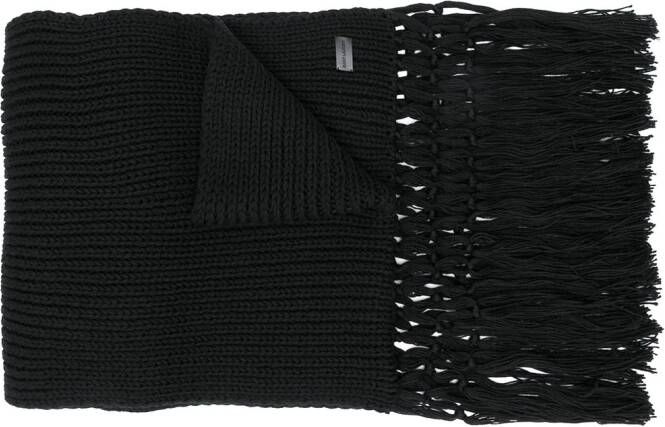 Saint Laurent logo patch fringed scarf Zwart