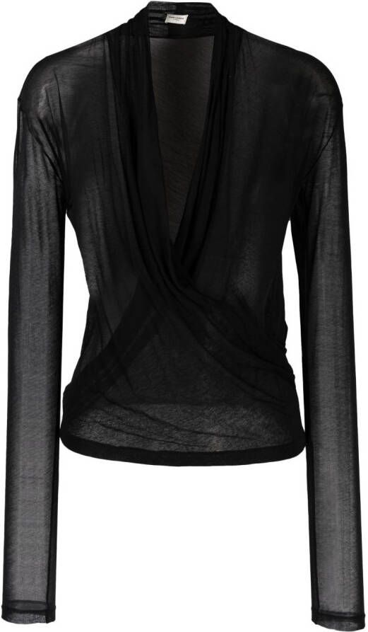 Saint Laurent Gedrapeerde blouse Zwart