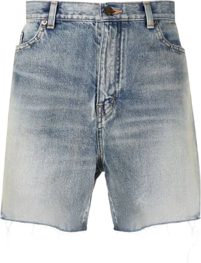 Saint Laurent Gerafelde shorts Blauw