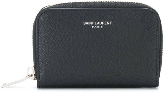 Saint Laurent grain de poudre kleine ritssluiting rondom de portefeuille Zwart