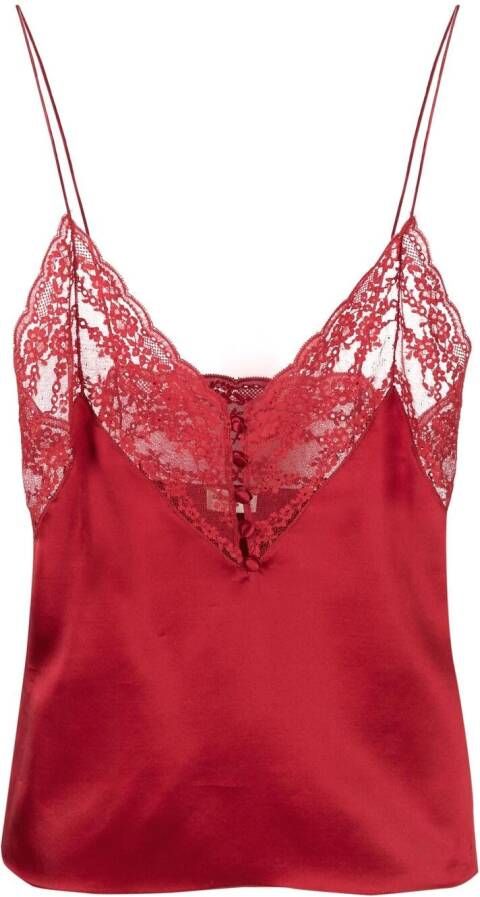 Saint Laurent Hemd met afwerking van kant Rood