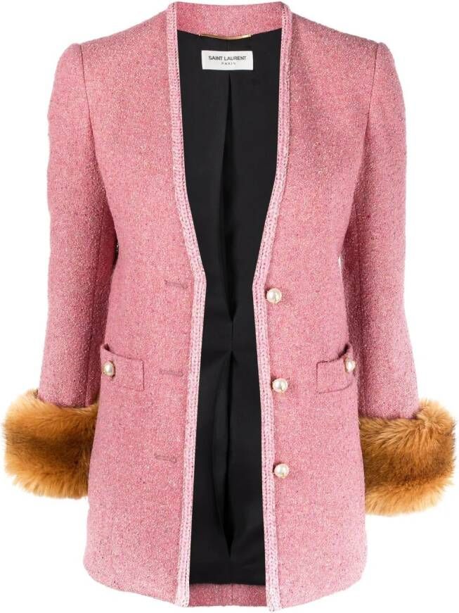 Saint Laurent Jas met imitatiebont detail Roze