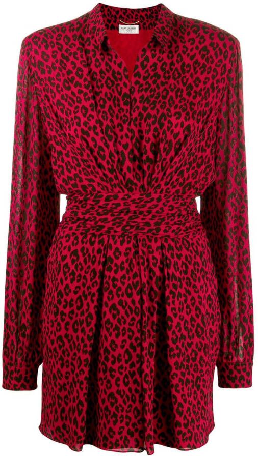 Saint Laurent Jurk met luipaardprint Rood