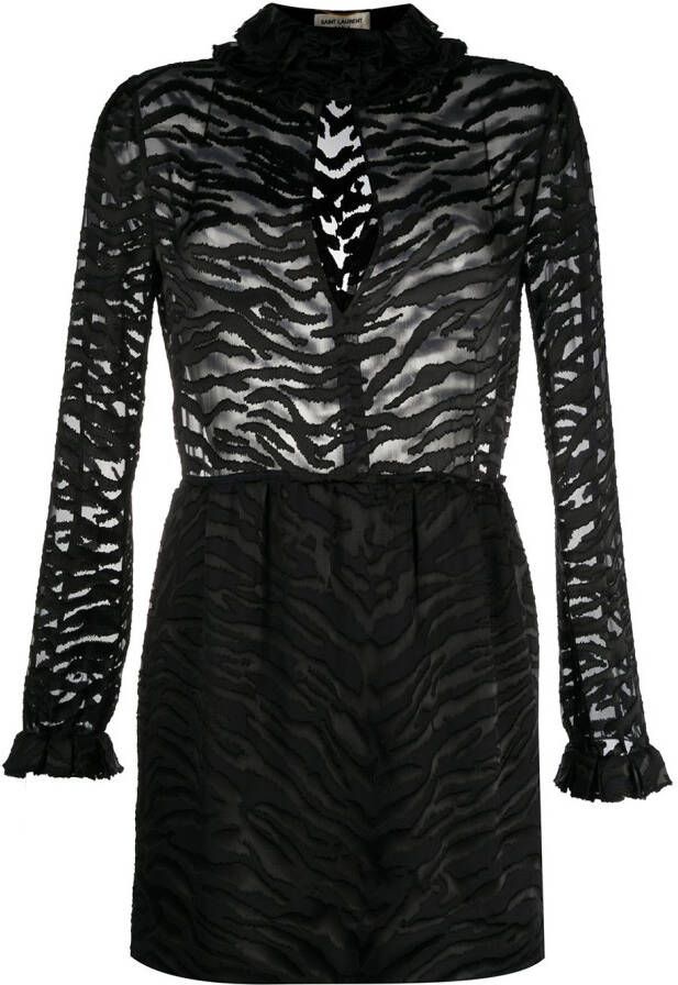 Saint Laurent Jurk met zebraprint Zwart