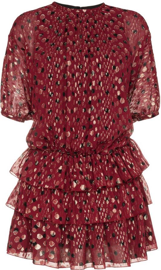Saint Laurent jurk van zijdemix met ruche en polka dots Rood