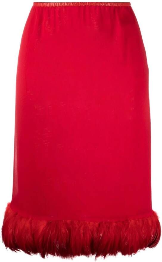 Saint Laurent Kokerrok met veren afwerking Rood