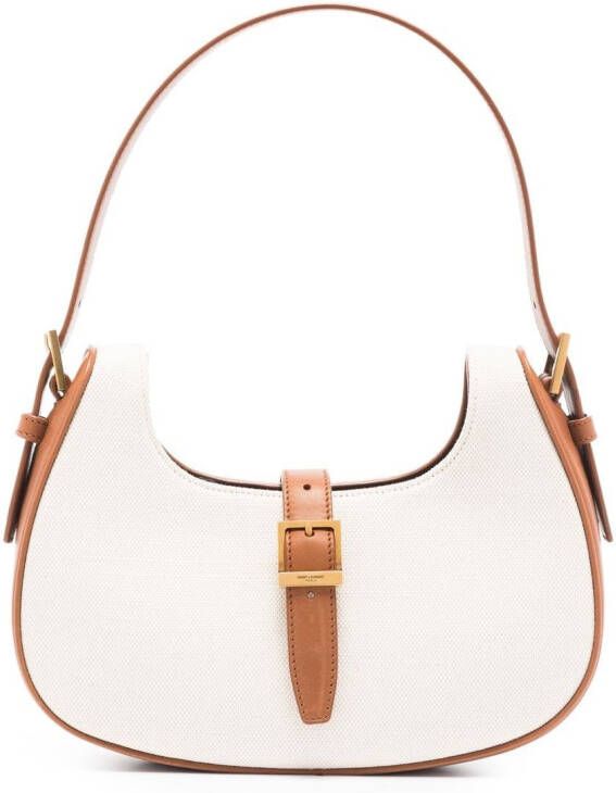 Saint Laurent Le Fermoir leren schoudertas Beige