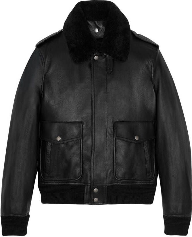 Saint Laurent Leren pilotenjack Zwart