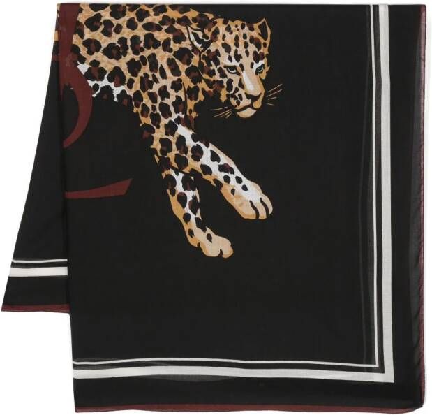 Saint Laurent leopard-print frayed scarf Zwart