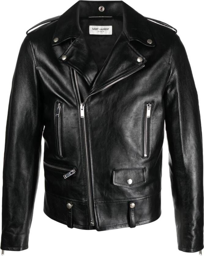 Saint Laurent Leren bikerjack Zwart