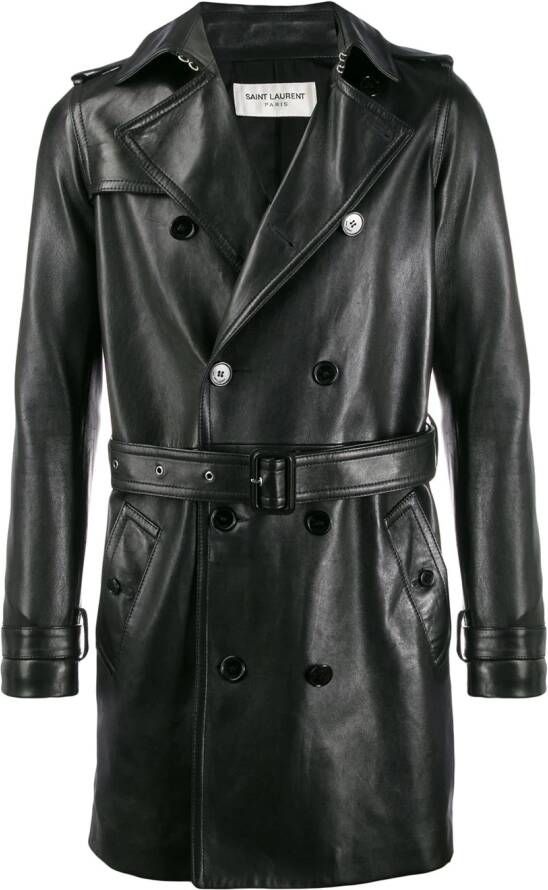Saint Laurent Leren trenchcoat Zwart