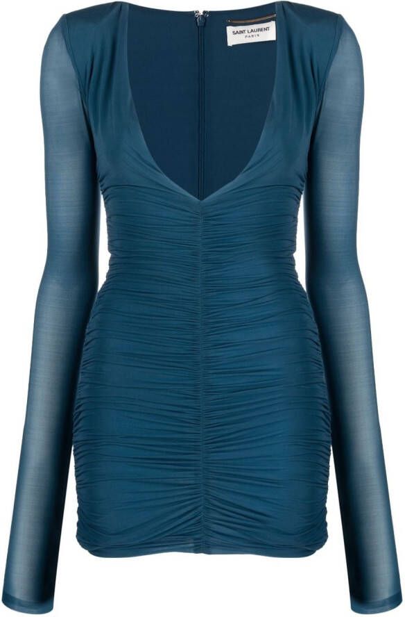 Saint Laurent Mini-jurk met ruches Blauw